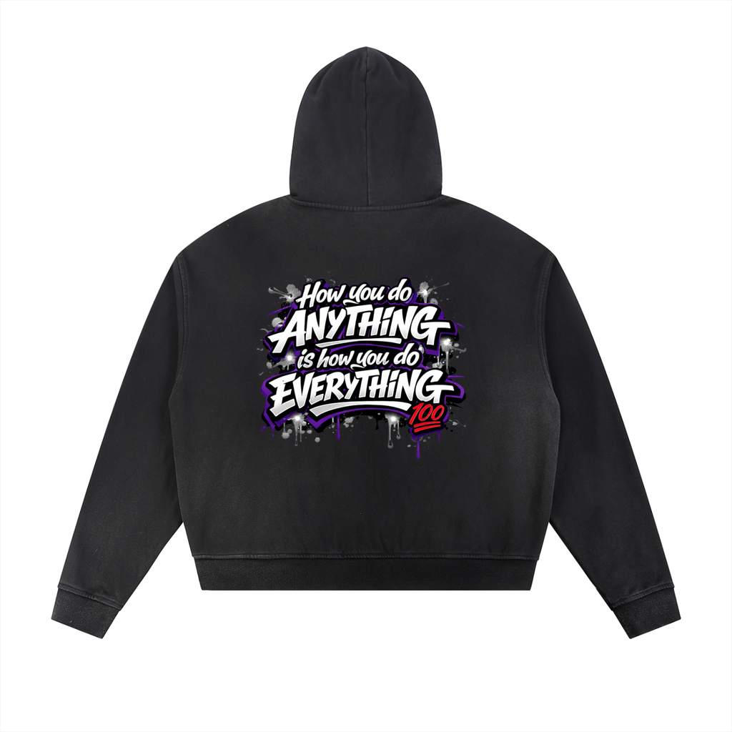 Sun Fade Frayed Raw Edge Fleece Zip Hoodie