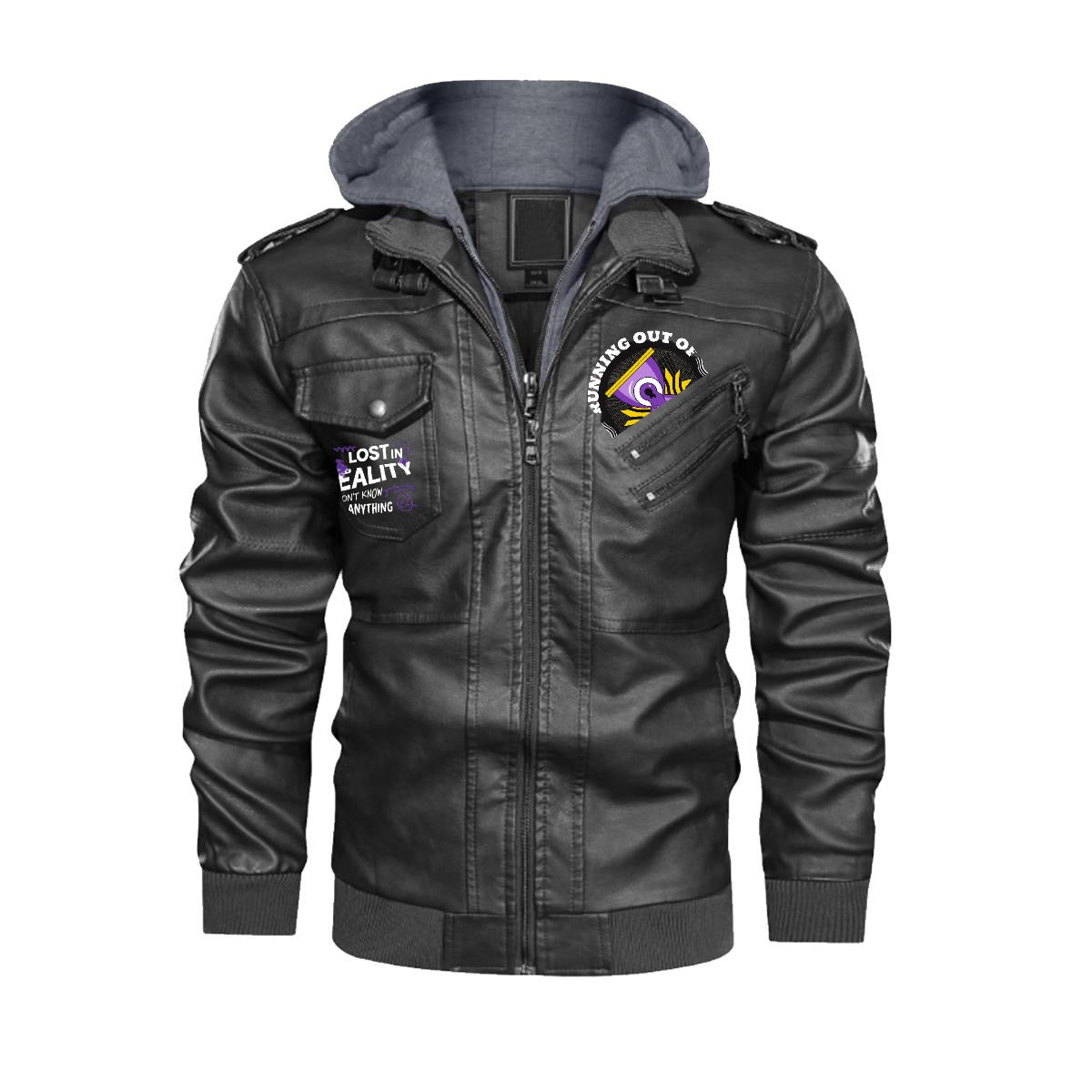 HHA “Running Out of Time/Lost In Reality” Men's Zip Leather Jacket