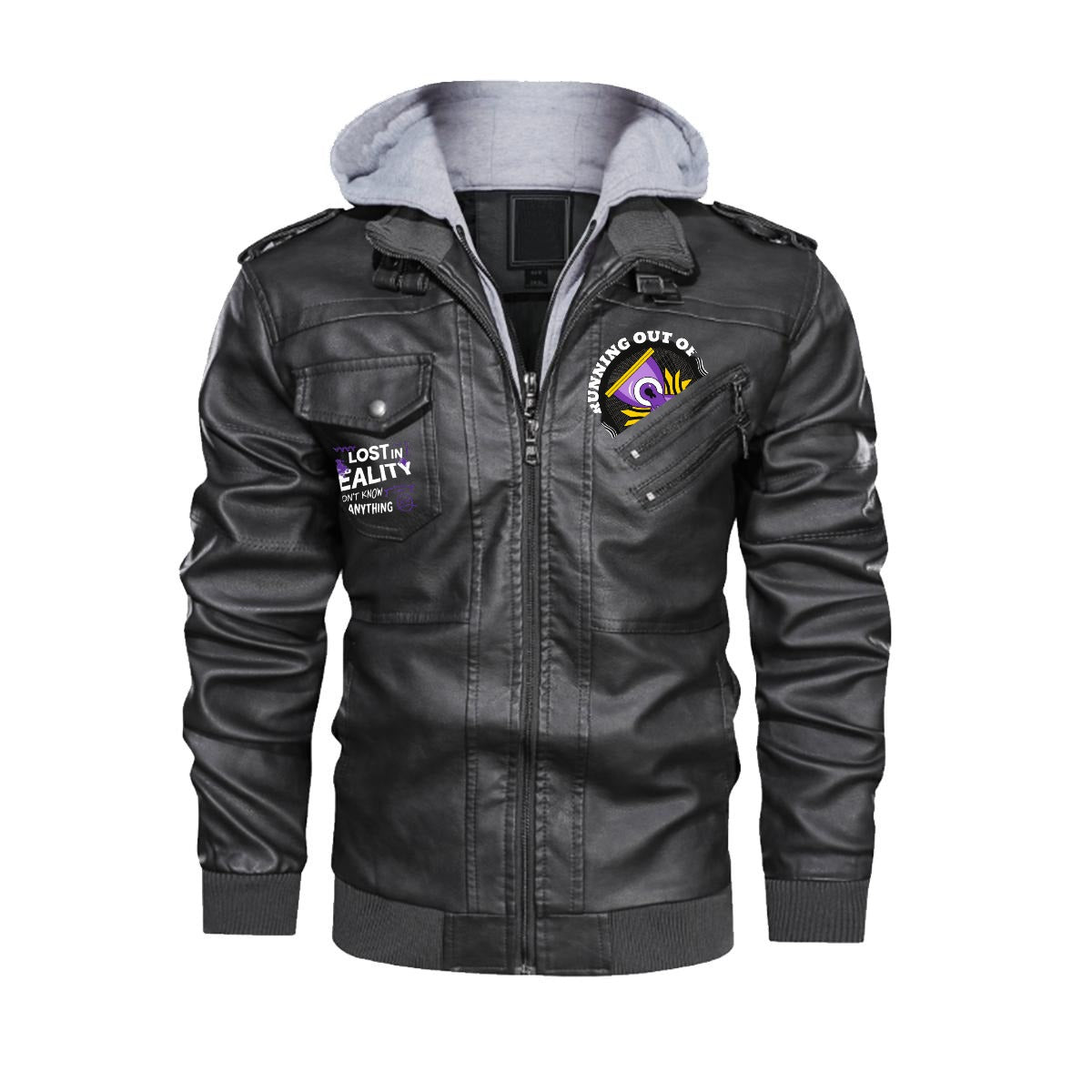 HHA “Running Out of Time/Lost In Reality” Men's Zip Leather Jacket