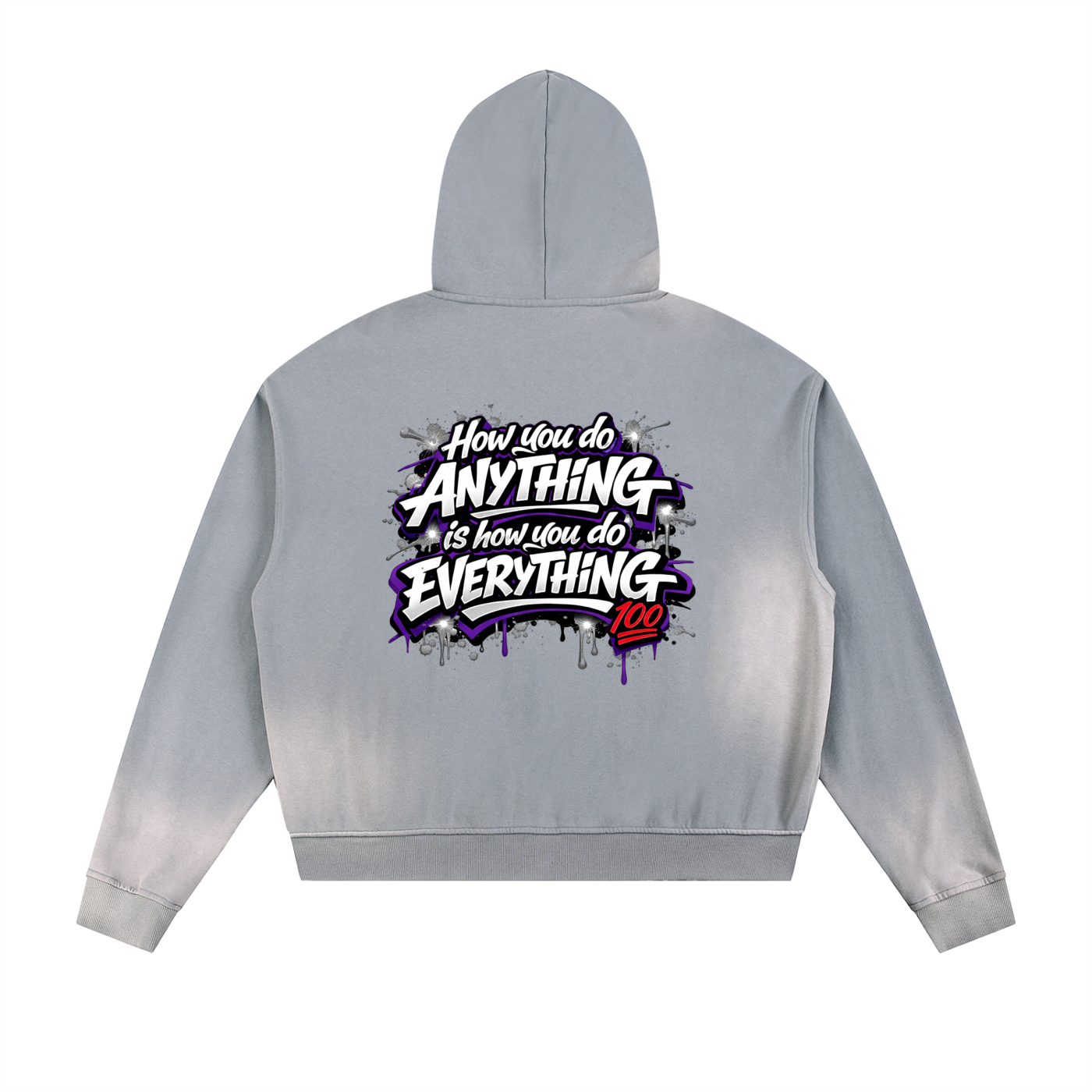 Sun Fade Frayed Raw Edge Fleece Zip Hoodie